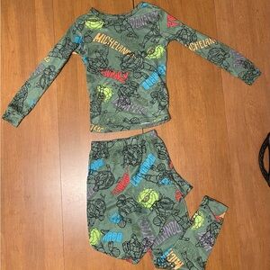 Ninja Turtles Kids Pajama Set - Green with Multicolor Design